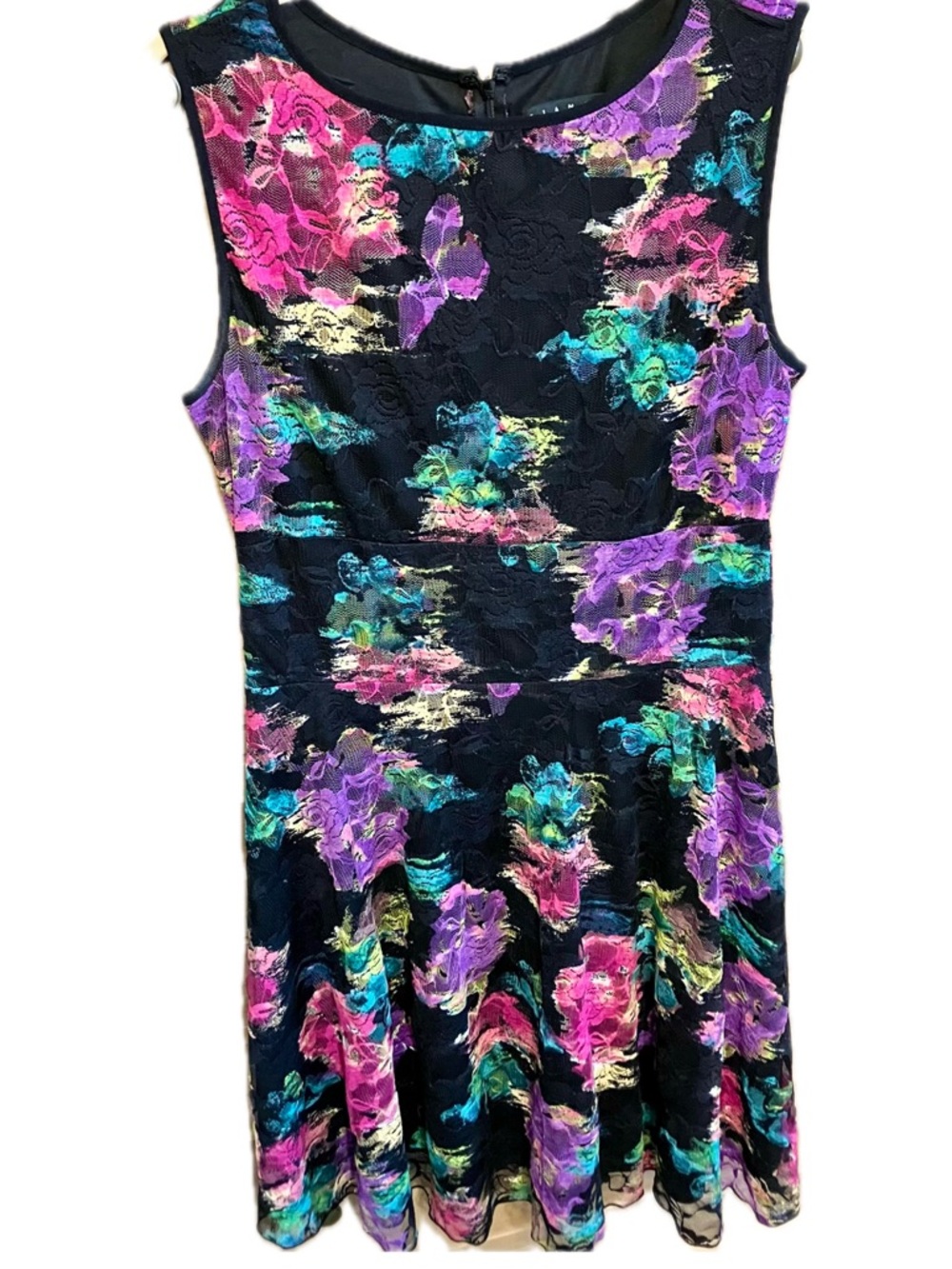 Tiana B. Black Dress with Multicolor Floral Brushstrokes